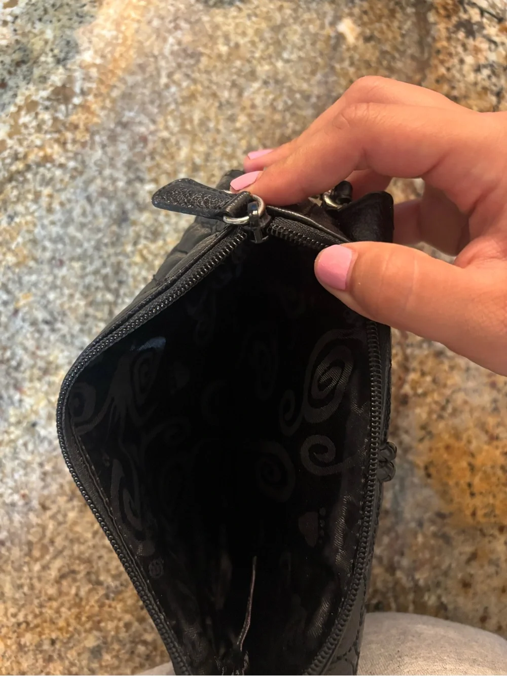 Brighton Black Leather Croc Embossed Small Crossbody Shoulder Bag Purse One Size